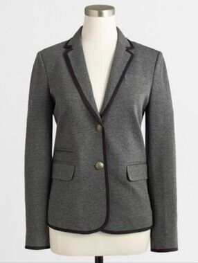 J. Crew Factory Tipped Schoolboy Knit Stretch Blazer Jacket Gray Black Size 4